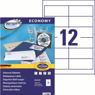 Avery Zweckform ELA039 Europe100 Samolepící etikety | 97x42,3 mm, 1.200 ks, 100xA4