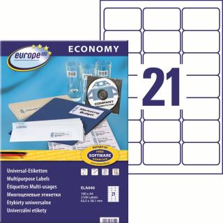 Avery Zweckform ELA040 Europe100 Samolepící etikety | 63,5x38,1 mm, 2.100 ks, 100xA4