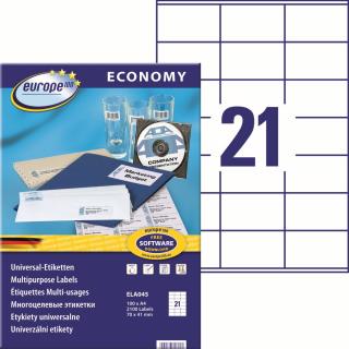 Avery Zweckform ELA045 Europe100 Samolepící etikety | 70x41 mm, 2.100 ks, 100xA4