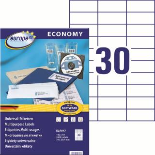 Avery Zweckform ELA047 Europe100 Samolepící etikety | 70x29,7 mm, 3.000 ks, 100xA4