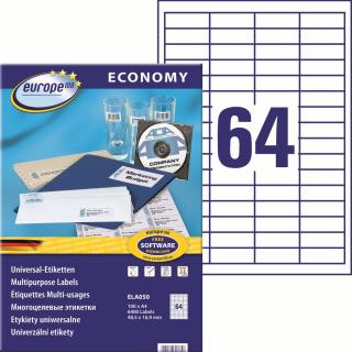 Avery Zweckform ELA050 Europe100 Samolepící etikety | 48,5x16,9 mm, 6.400 ks, 100xA4
