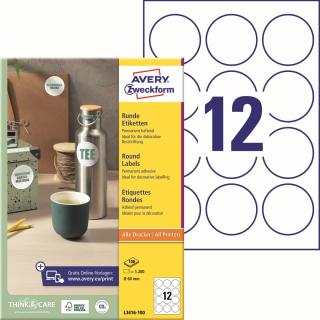 Avery Zweckform L3416-100 Kulaté etikety | Ø 60 mm, 1.200 ks, 100xA4