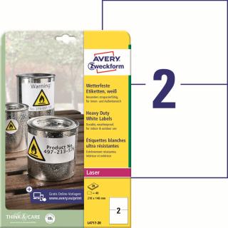 Avery Zweckform L4717-20 Odolné etikety | 210x148 mm, 40 ks, 20xA4
