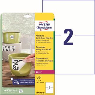 Avery Zweckform L4717REV-20 Odolné etikety | 210x148 mm, 40 ks, 20xA4