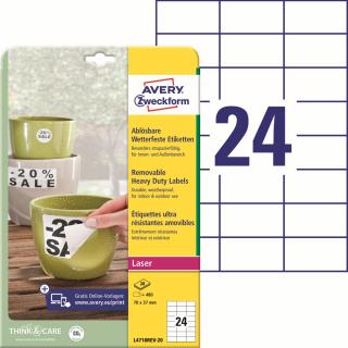Avery Zweckform L4718REV-20 Odolné etikety | 70x37 mm, 480 ks, 20xA4