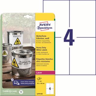 Avery Zweckform L4719-20 Odolné etikety | 105x148 mm, 80 ks, 20xA4