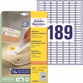 Avery Zweckform L4731REV-25 Snímatelné etikety | 25,4x10 mm, 5.670 ks, 30xA4