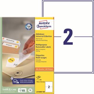 Avery Zweckform L4734REV-100 Snímatelné etikety | 199,6x143,5 mm, 200 ks, 100xA4
