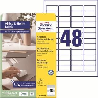 Avery Zweckform L4736REV-10 Snímatelné etikety | 45,7x21,2 mm, 480 ks, 10xA4