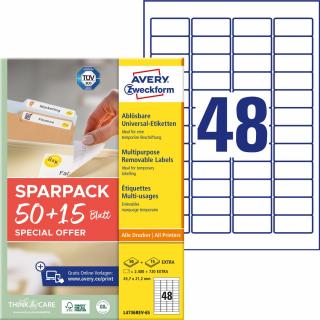 Avery Zweckform L4736REV-65 Snímatelné etikety | 45,7x21,2 mm, 3.120 ks, 65xA4