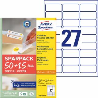 Avery Zweckform L4737REV-65 Snímatelné etikety | 63,5x29,6 mm, 1.755 ks, 65xA4
