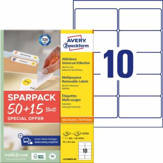 Avery Zweckform L4744REV-65 Snímatelné etikety | 96x50,8 mm, 650 ks, 65xA4