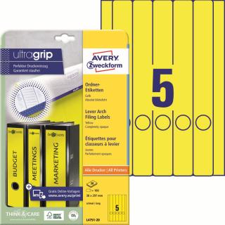 Avery Zweckform L4751-20 Etikety na pořadače | 38x297 mm, 100 ks, 20xA4, žluté