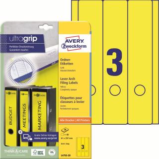 Avery Zweckform L4755-20 Etikety na pořadače | 61x297 mm, 60 ks, 20xA4, žluté
