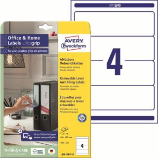 Avery Zweckform L4761REV-10 Etikety na pořadače | 61x192 mm, 40 ks, 10xA4, snímatelné