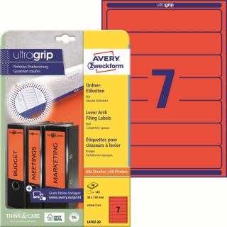 Avery Zweckform L4762-20 Etikety na pořadače | 38x192 mm, 140 ks, 20xA4, červené