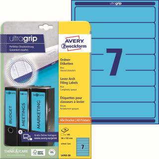 Avery Zweckform L4763-20 Etikety na pořadače | 38x192 mm, 140 ks, 20xA4, modré