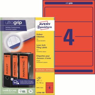 Avery Zweckform L4766-100 Etikety na pořadače | 61x192 mm, 400 ks, 100xA4, červené
