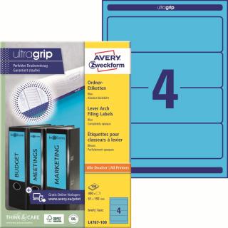 Avery Zweckform L4767-100 Etikety na pořadače | 61x192 mm, 400 ks, 100xA4, modré