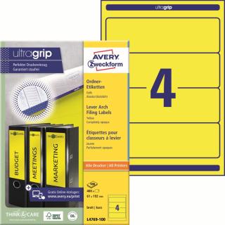 Avery Zweckform L4769-100 Etikety na pořadače | 61x192 mm, 400 ks, 100xA4, žluté