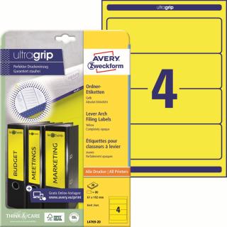 Avery Zweckform L4769-20 Etikety na pořadače | 61x192 mm, 80 ks, 20xA4, žluté