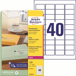Avery Zweckform L4770-25 Transparentní etikety | 45,7x25,4 mm, 1.000 ks, 25xA4