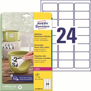 Avery Zweckform L4773REV-20 Odolné etikety | 63,5x33,9 mm, 480 ks, 20xA4