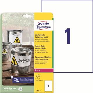 Avery Zweckform L4775-8 Odolné etikety A4 | 210x297 mm, 8 ks, bílé