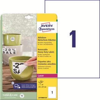 Avery Zweckform L4775REV-20 Odolné etikety | 210x297 mm, 20 ks, snímatelné