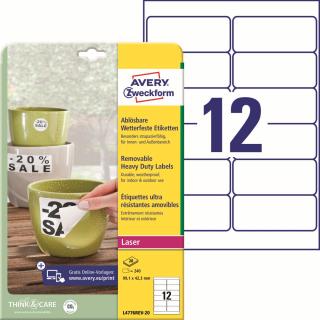 Avery Zweckform L4776REV-20 Odolné etikety | 99,1x42,3 mm, 240 ks, 20xA4