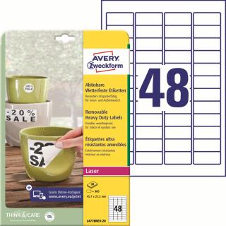 Avery Zweckform L4778REV-20 Odolné etikety | 45,7x21,2 mm, 960 ks, 20xA4