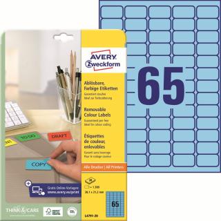 Avery Zweckform L4791-20 Barevné etikety | 38,1x21,2 mm, 1.300 ks, 20xA4, modré
