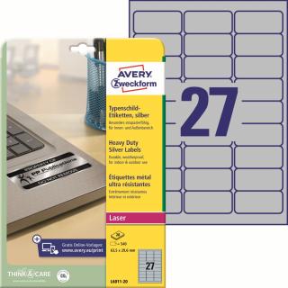 Avery Zweckform L60011-20 Odolné etikety | 63,5x29,6 mm, 540 ks, 20xA4
