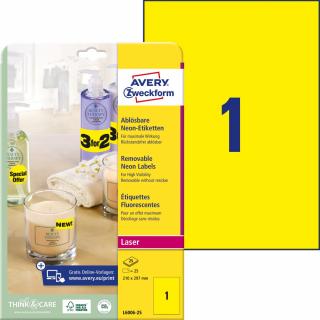 Avery Zweckform L6006-25 Neonové etikety A4 | 210x297 mm, 25 ks, žluté