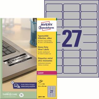 Avery Zweckform L6011-100 Odolné etikety | 63,5x29,6 mm, 2.700 ks, 100xA4