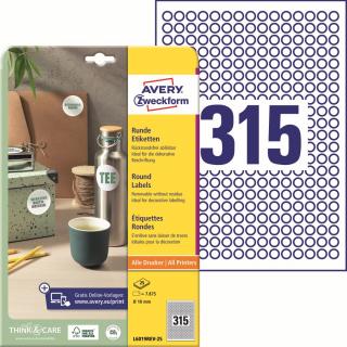 Avery Zweckform L6019REV-25 Kulaté etikety | Ø 10 mm, 7.875 ks, 25xA4