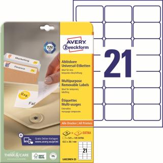Avery Zweckform L6023REV-25 Snímatelné etikety | 63,5x38,1 mm, 630 ks, 30xA4