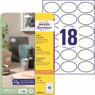 Avery Zweckform L6024REV-25 Oválné etikety | 63,5x42,3 mm, 450 ks, 25xA4