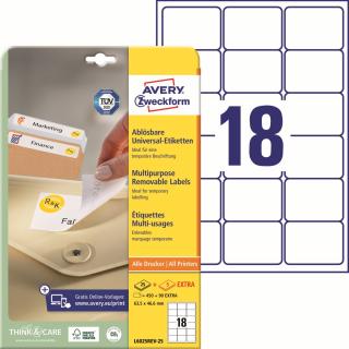 Avery Zweckform L6025REV-25 Snímatelné etikety | 63,5x46,6 mm, 540 ks, 30xA4