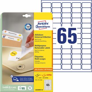 Avery Zweckform L6026REV-25 Snímatelné etikety | 38x21,2 mm, 1.950 ks, 30xA4