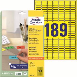 Avery Zweckform L6037-20 Barevné etikety | 25,4x10 mm, 3.780 ks, 20xA4, žluté