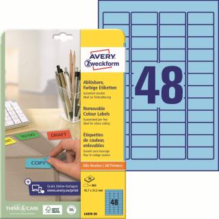 Avery Zweckform L6039-20 Barevné etikety | 45,7x21,2 mm, 960 ks, 20xA4, modré