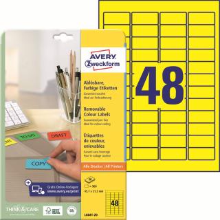 Avery Zweckform L6041-20 Barevné etikety | 45,7x21,2 mm, 960 ks, 20xA4, žluté