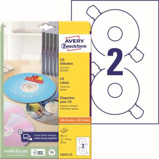 Avery Zweckform L6043-25 Etikety na CD | Ø 117 mm, 50 ks, 25xA4