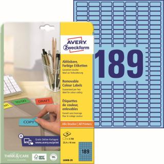 Avery Zweckform L6048-20 Barevné etikety | 25,4x10 mm, 3.780 ks, 20xA4, modré