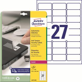 Avery Zweckform L6114-20 Bezpečnostní etikety | 63,5x29,6 mm, 540 ks, 20xA4