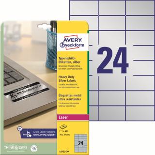 Avery Zweckform L6133-20 Odolné etikety | 70x37 mm, 480 ks, 20xA4