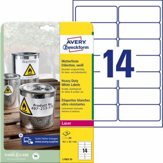 Avery Zweckform L7063-20 Odolné etikety | 99,1x38,1 mm, 280 ks, 20xA4