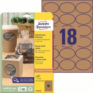 Avery Zweckform L7103-25 Kraftové etikety | 63,5x42,3 mm, 450 ks, 25xA4