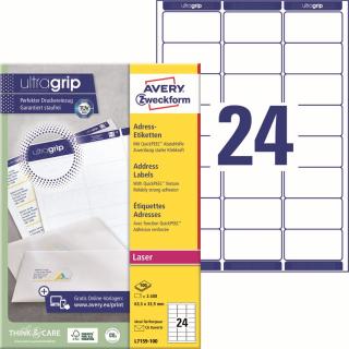 Avery Zweckform L7159-100 Adresní etikety | 63,5x33,9 mm, 2.400 ks, 100xA4